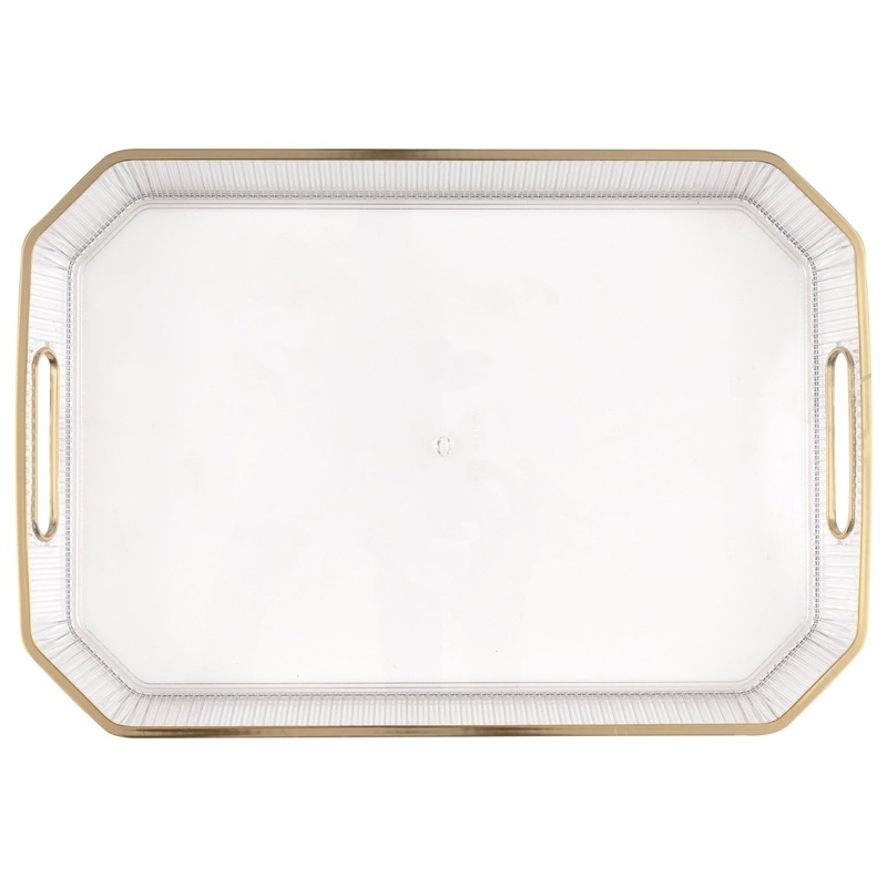 Clear Plastic Serving Tray with Gold Edge, 1 Count