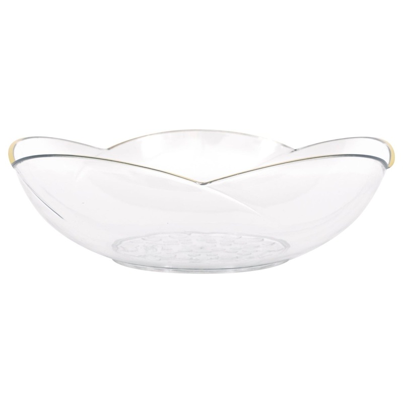 Clear Scalloped Plastic Serving Bowl with Gold Rim, 1 Count