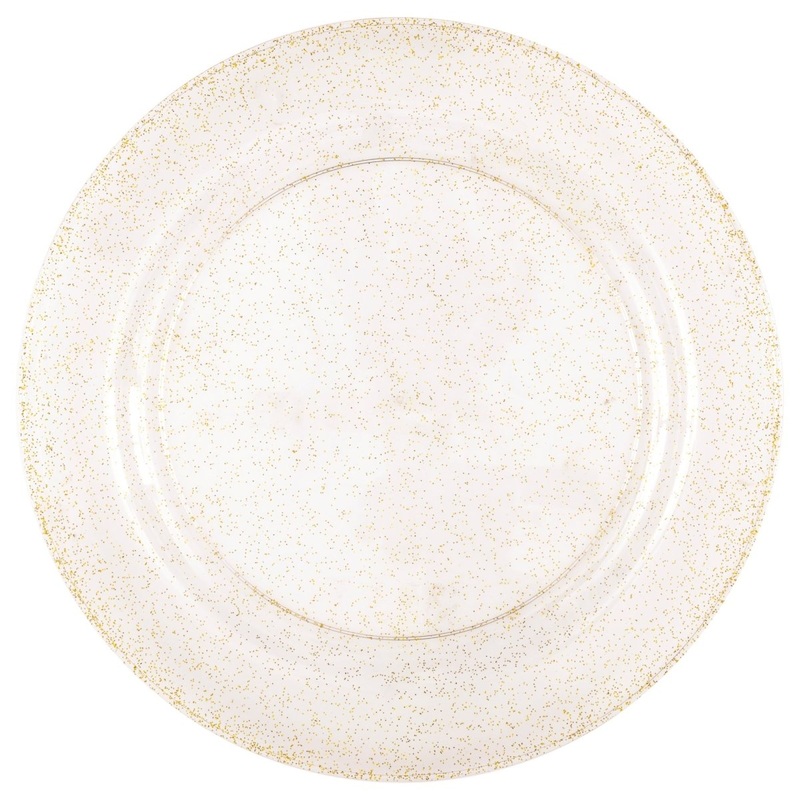Gold Glitter Large Round Lunch Plastic Plates, 10 Inches, 8 Count