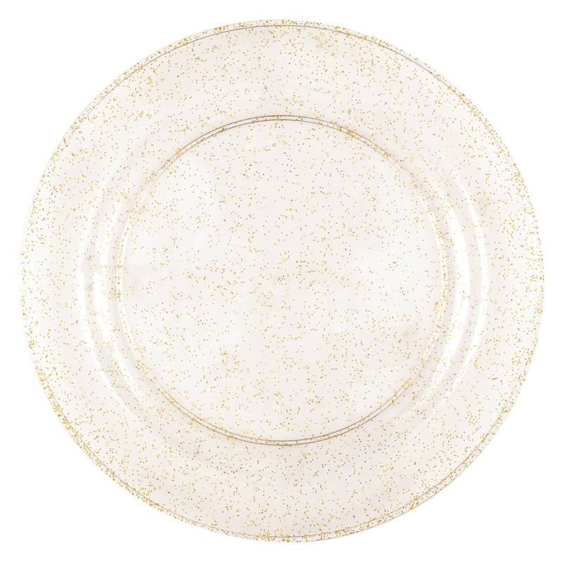 Gold Glitter Small Round Dessert Plastic Plates, 7 Inches, 8 Count