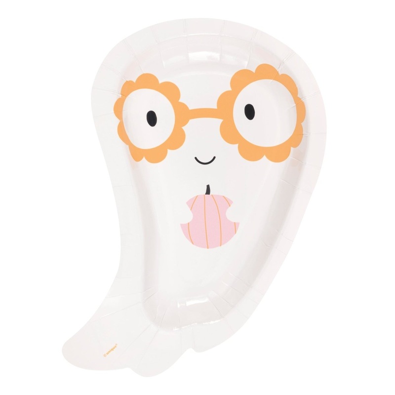 Groovy Halloween Large Ghost Shaped Lunch Paper Plates, 9 Inches, 8 Count