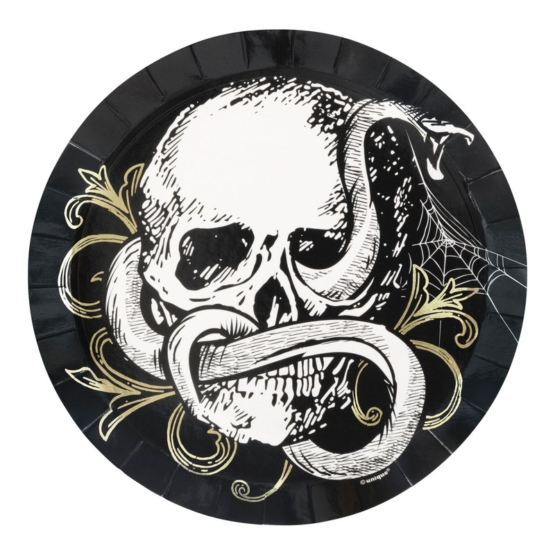 Sketchy Skulls Small Round Dessert Paper Plates, 7 Inches, 8 Count