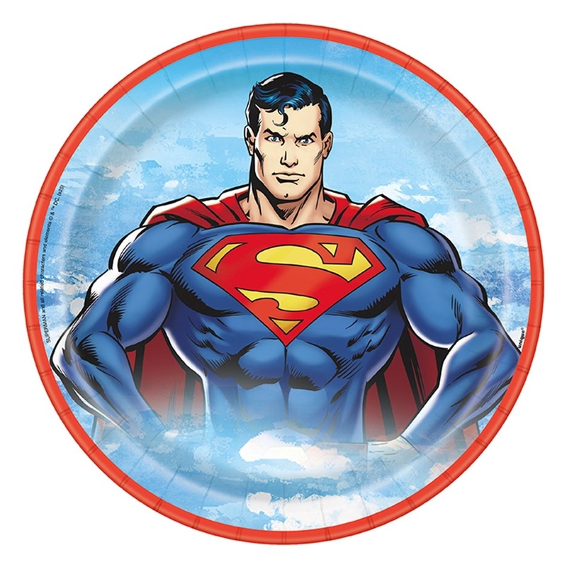 Superman Birthday Large Round Lunch Paper Plates, 9 Inches, 8 Count