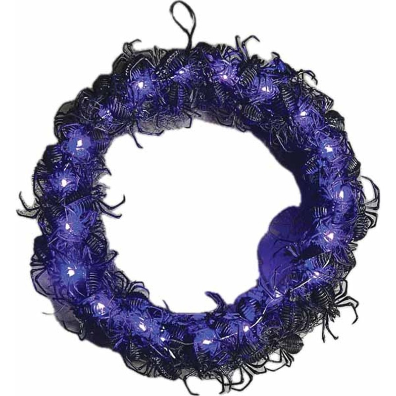 Wreath with Spiders Light-Up, 15 Inches, 1 Count