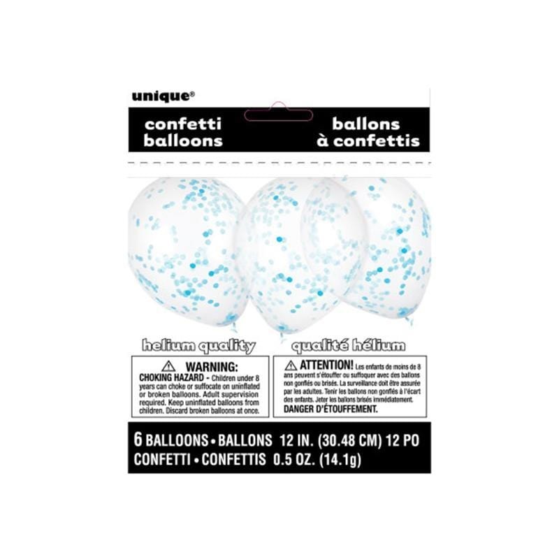 Balloons With Blue Confetti, 12 Inches, 6 Count