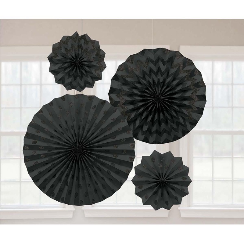 Glitter Paper Fans - Jet Black 4/pkg.