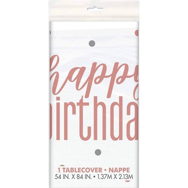 Happy Birthday Rose Gold Plastic Tablecover, 54 x 84 Inches, 1 Count