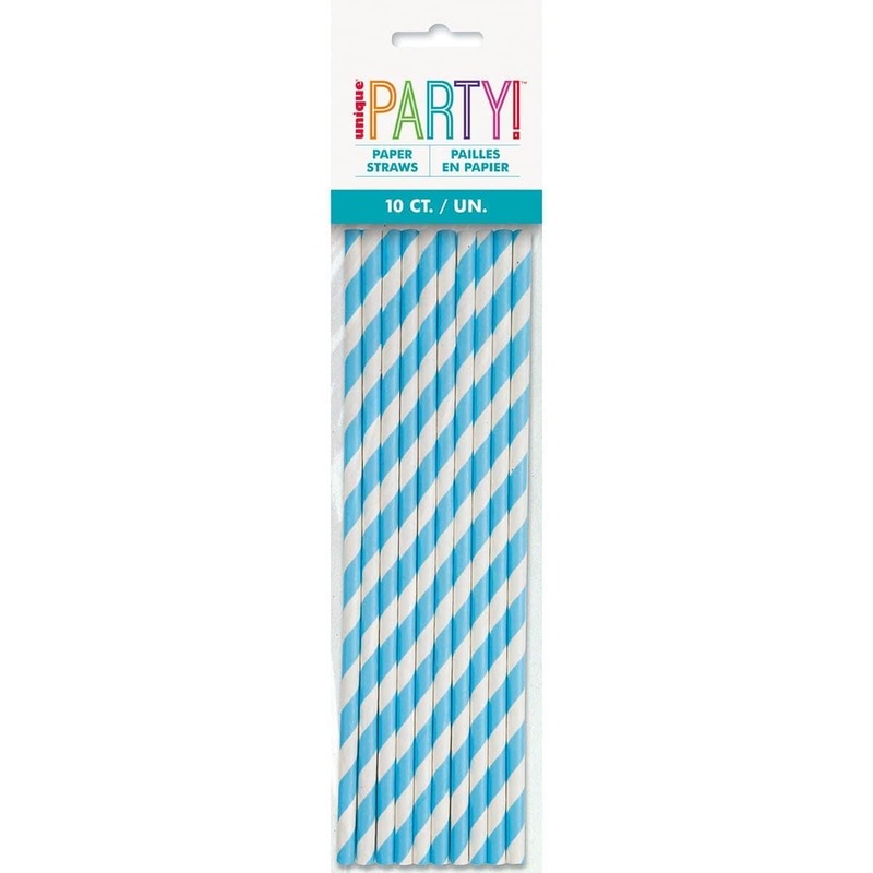 Paper Straw With Stripes 10/pkg - Light Blue