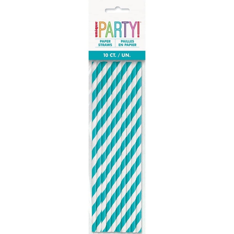 Paper Straw With Stripes 10/pkg - Teal