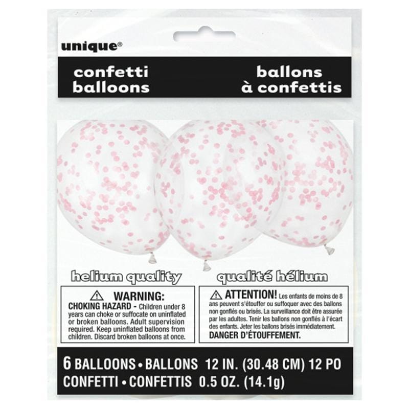 Balloons With Pink Confetti, 12 Inches, 6 Count