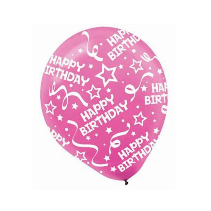 Bright Pink Birthday Confetti Latex Balloons, 12 Inches, 6 Count
