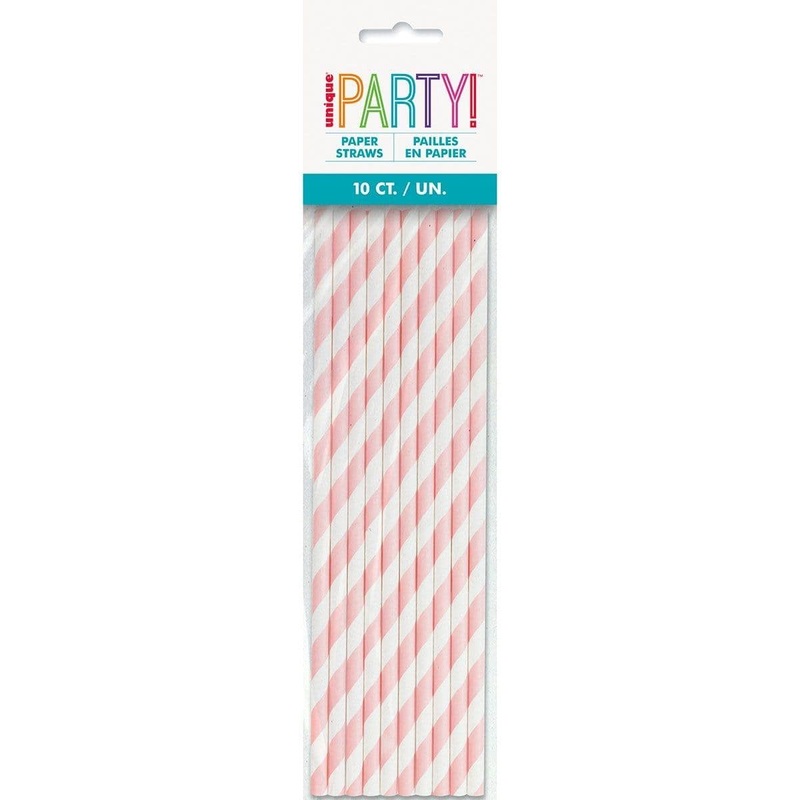 Paper Straw With Stripes 10/pkg - Light Pink