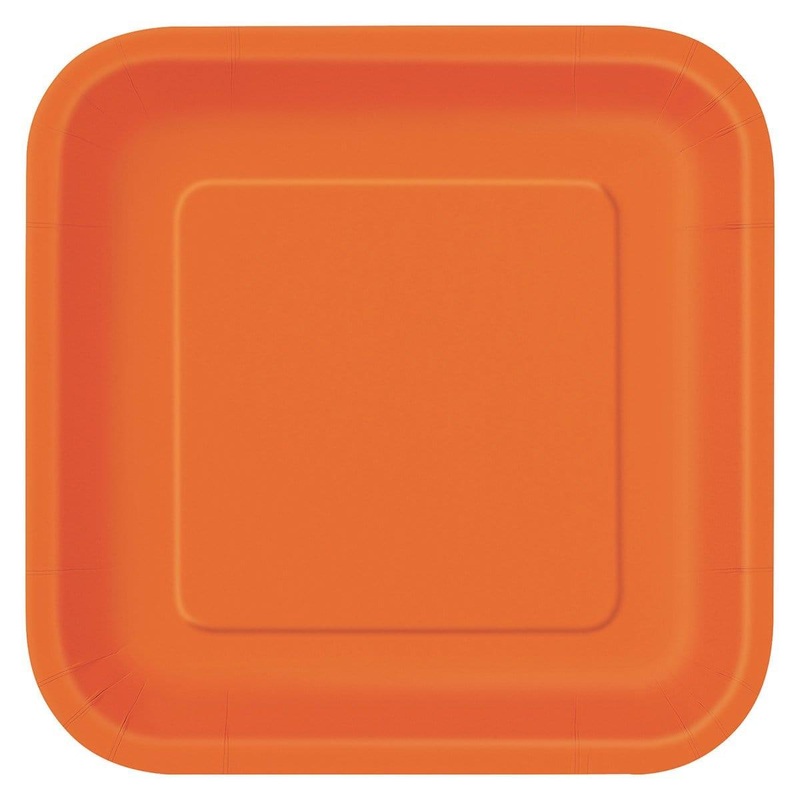 Square Paper Plates 7 In. - Pumpkin Orange 16/pkg.
