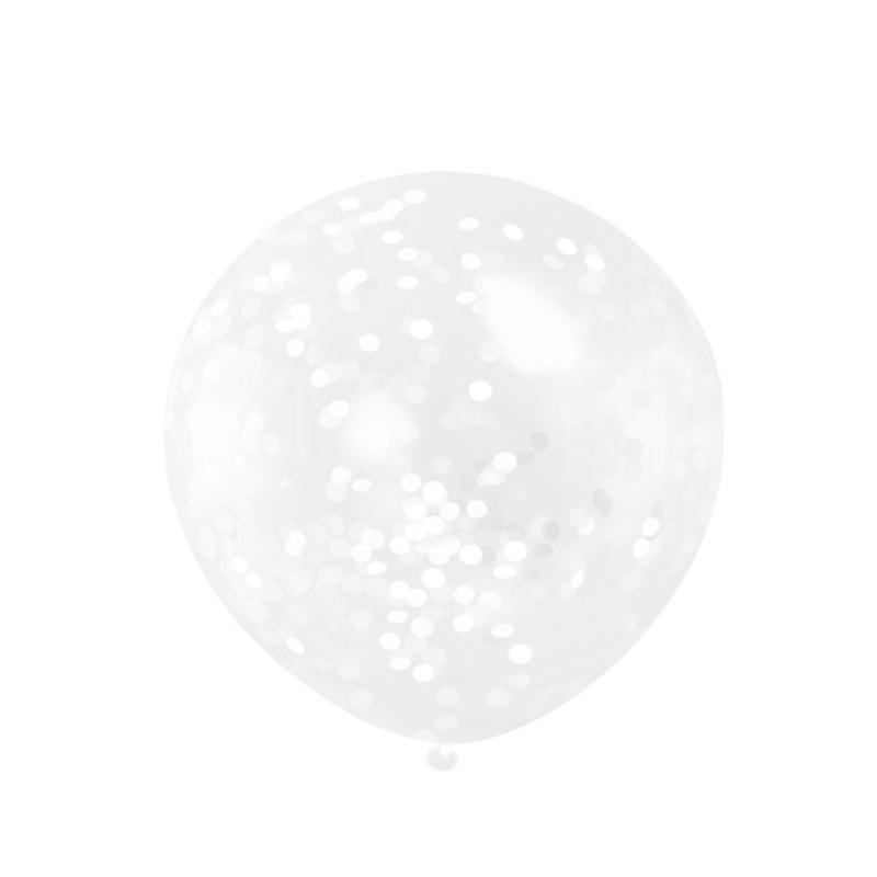 Balloons With White Confetti, 12 Inches, 6 Count