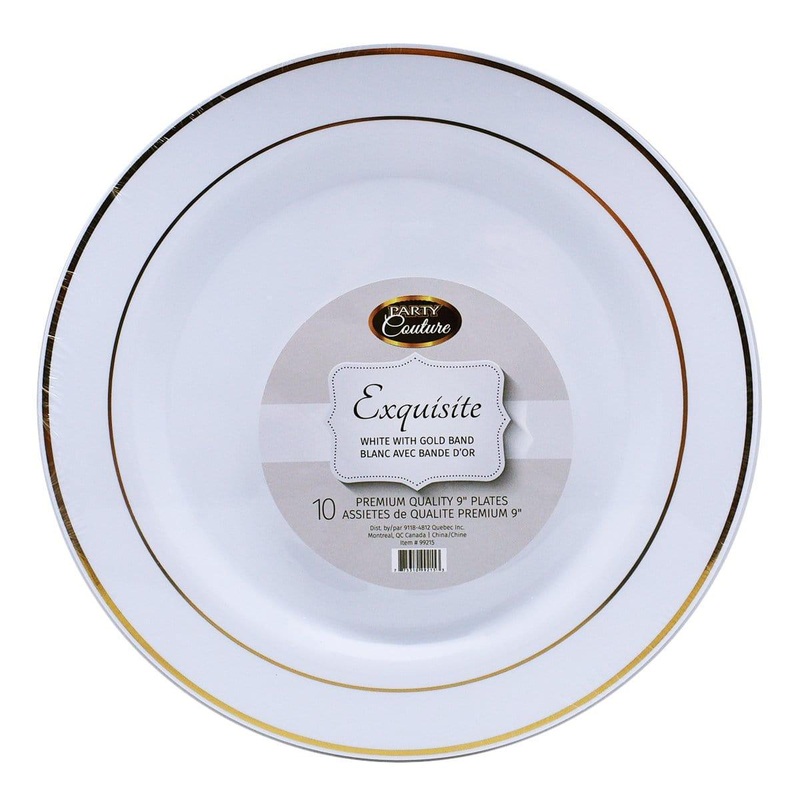 Exquisite Plates 9 in White with Gold Stripes 10/pkg