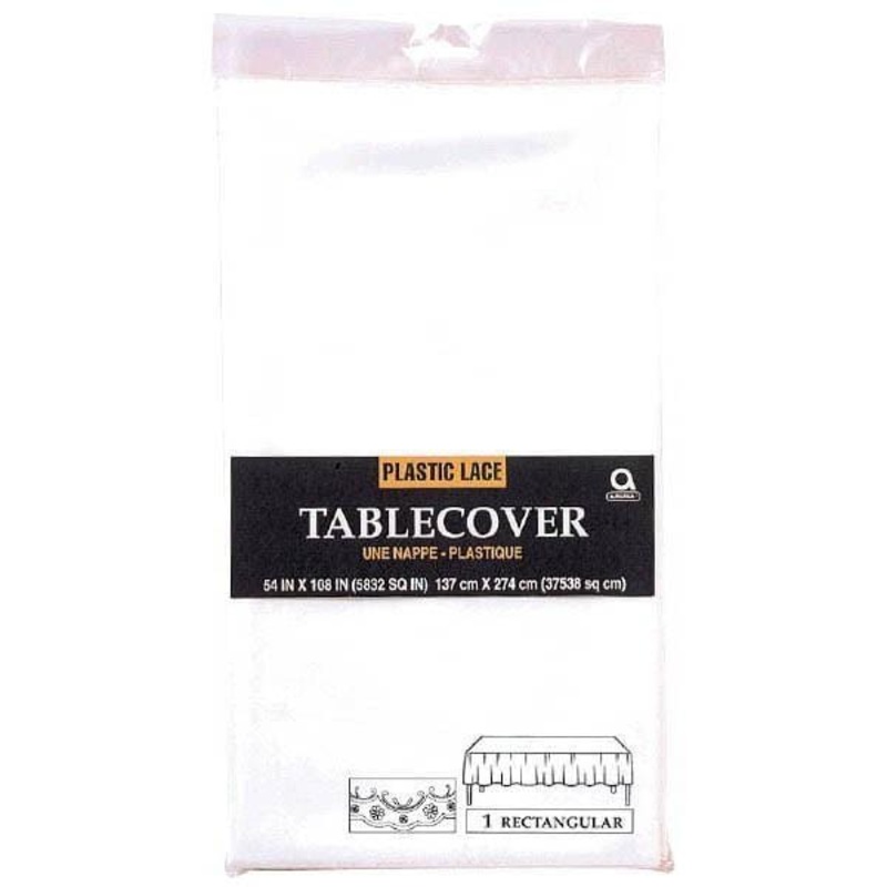 Plastic Lace Tablecover - White 54 X 108 In.