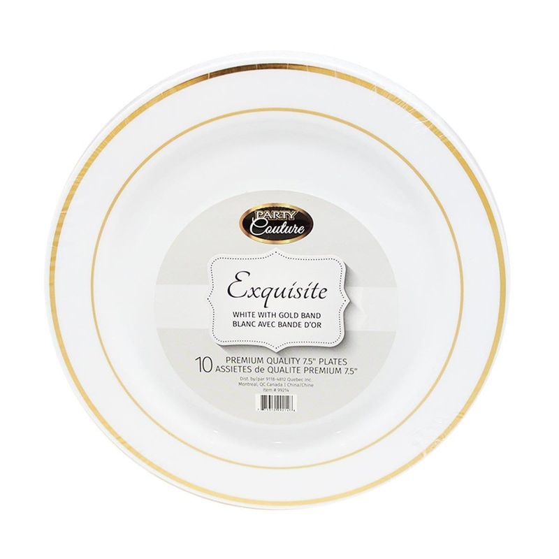 Plastic Plate - White W/gold Trim 7.5 In.10/pkg.