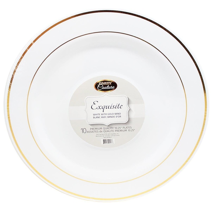 Plastic Plates - White W/gold Trim 10.25 In 10/pkg.