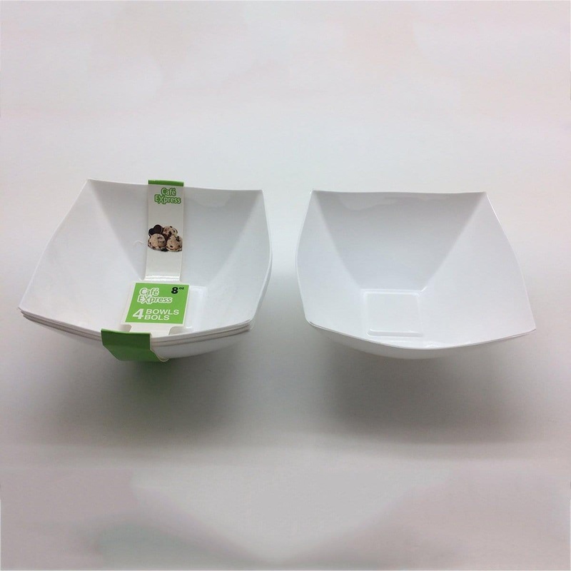 Plastic Square Bowls - White 8 oz 4/pkg