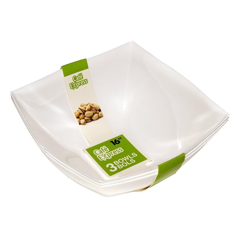 Plastic White 16oz. Squares Bowls 3/pkg