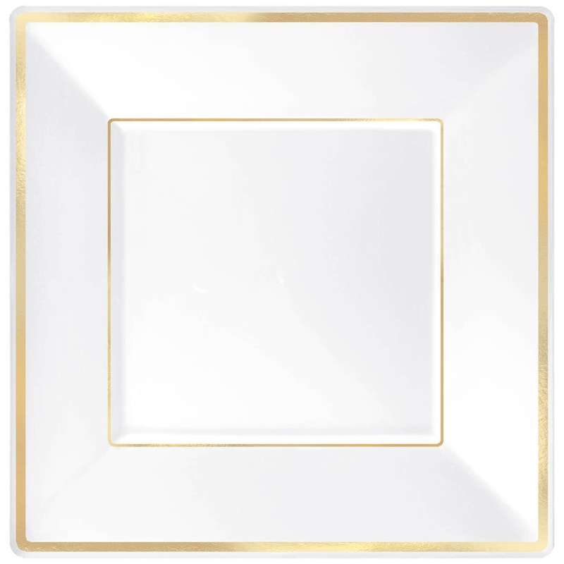 Plates 10 In. Square - White with Gold