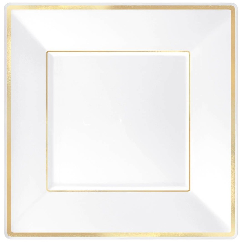 Plates 7 1/4 In. Square - White with Gold