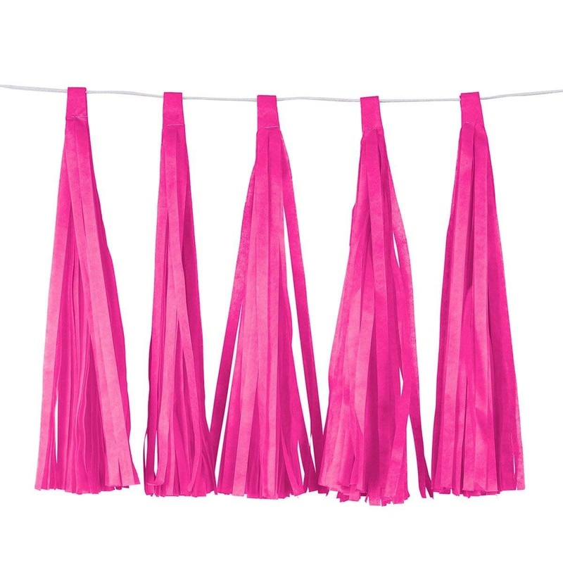 Tassels Garland Silk Paper Assembled 10/Pkg - Hot Pink
