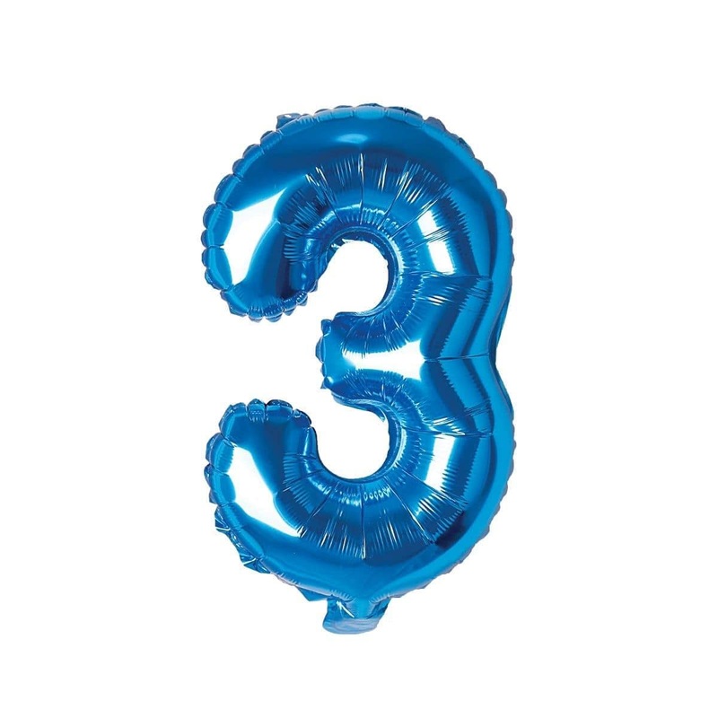 Blue Number 3 Foil Balloon, 16 Inches