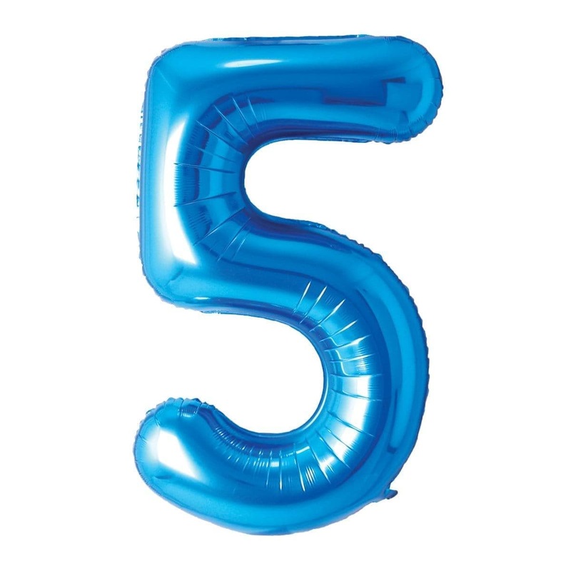 Blue Number 5 Foil Balloon, 34 Inches