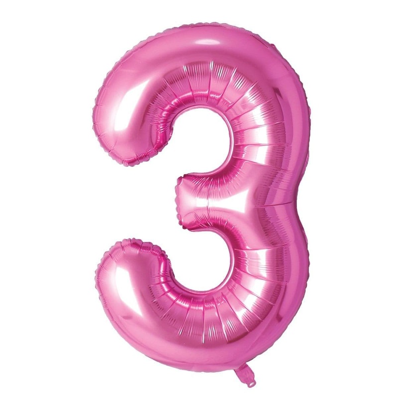 Pink Number 3 Foil Balloon, 34 Inches