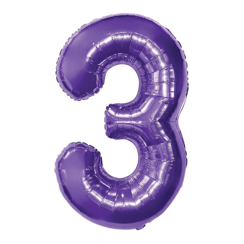 Purple Number 3 Foil Balloon, 34 Inches
