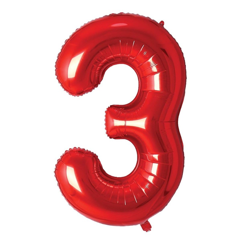 Red Number 3 Foil Balloon, 34 Inches