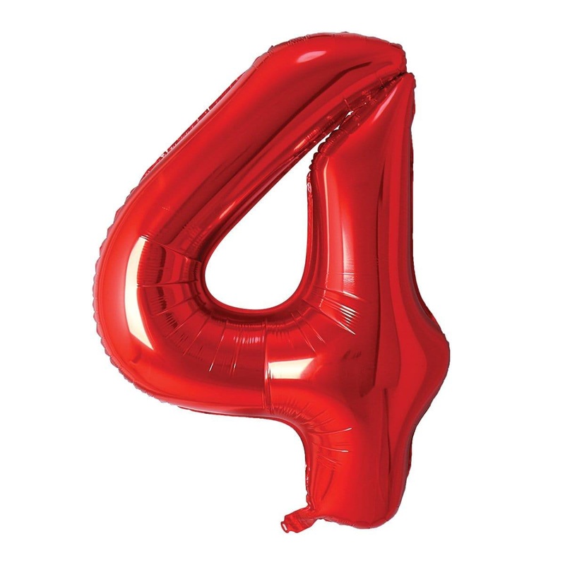 Red Number 4 Foil Balloon, 34 Inches