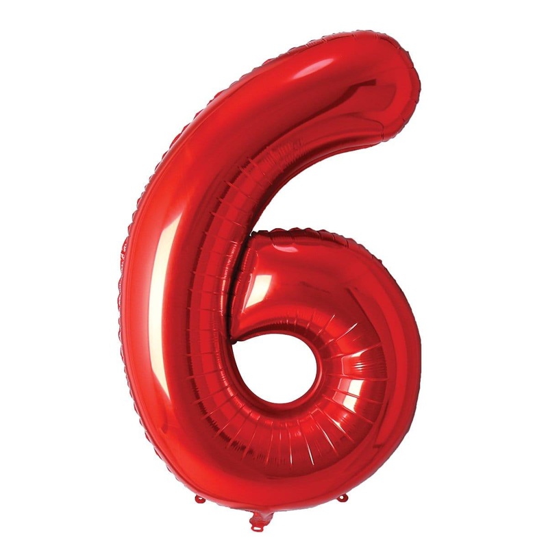 Red Number 6 Foil Balloon, 34 Inches