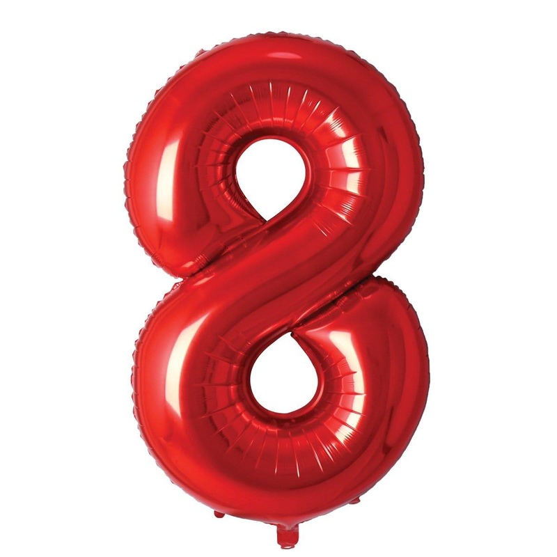 Red Number 8 Foil Balloon, 34 Inches