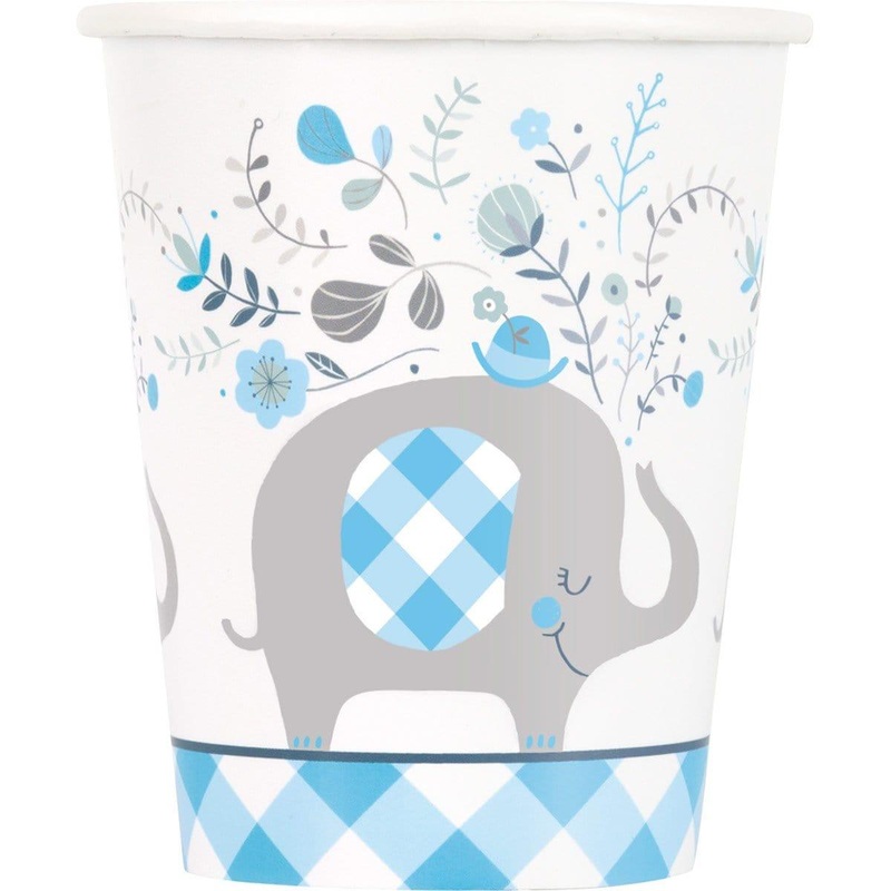 Blue Floral Elephant Cups 9 oz., 8 Count