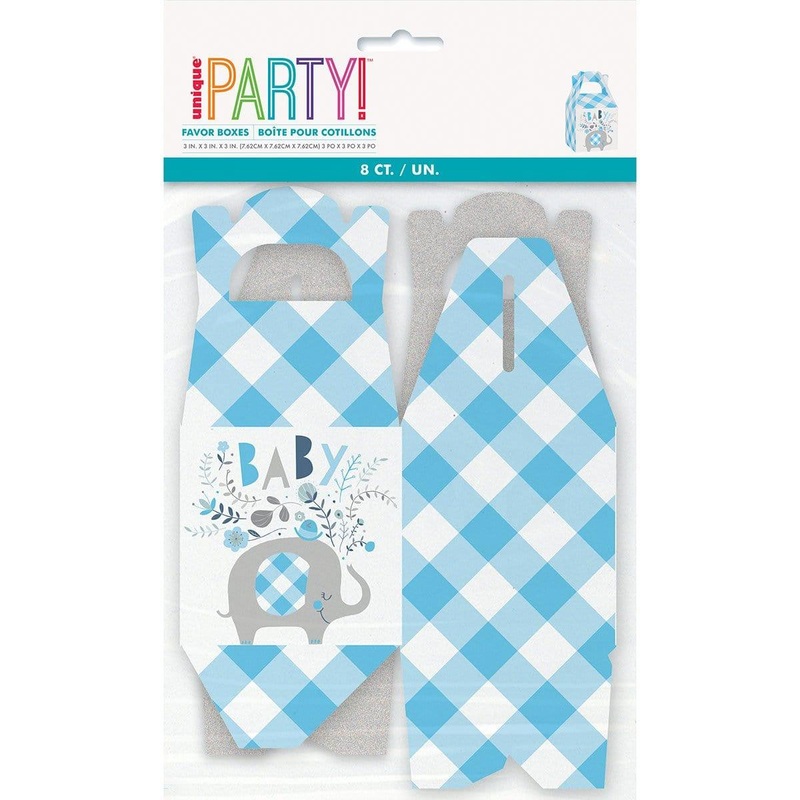Blue Floral Elephant Favor Boxes, 8 Count