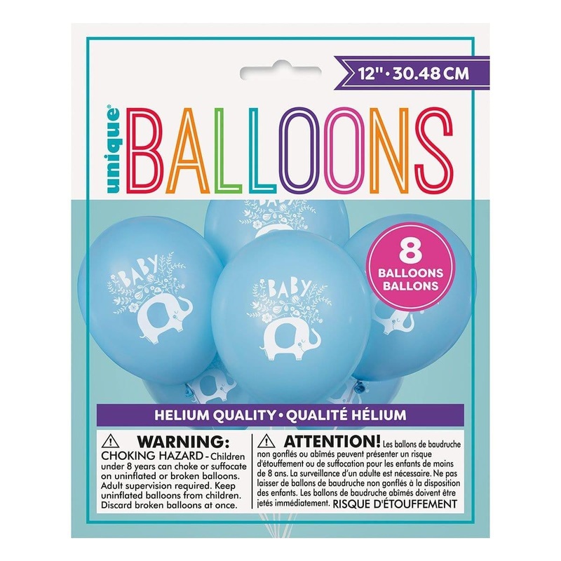 Blue Floral Elephant Latex Balloons, 8 Count
