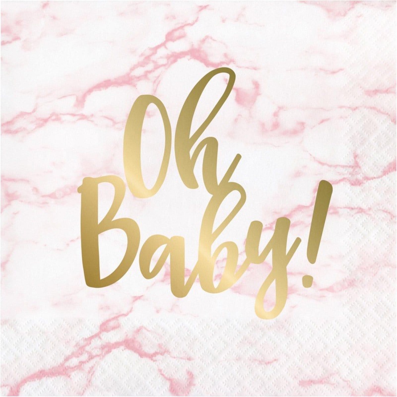 Oh Baby Marble Pink Lunch Napkins, 16 Count