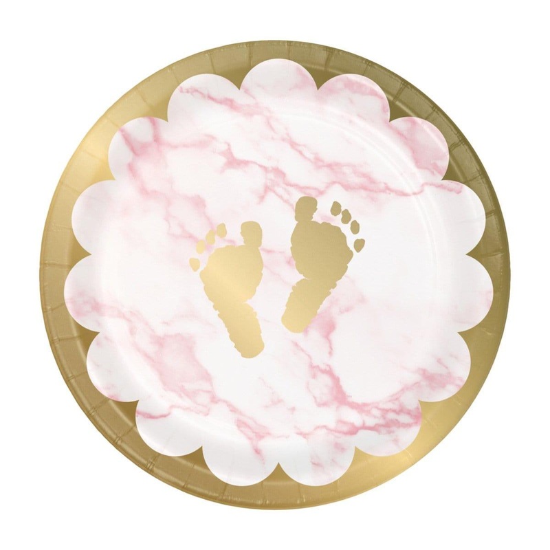 Oh Baby Marble Pink Plates, 7 inches, 8 Count