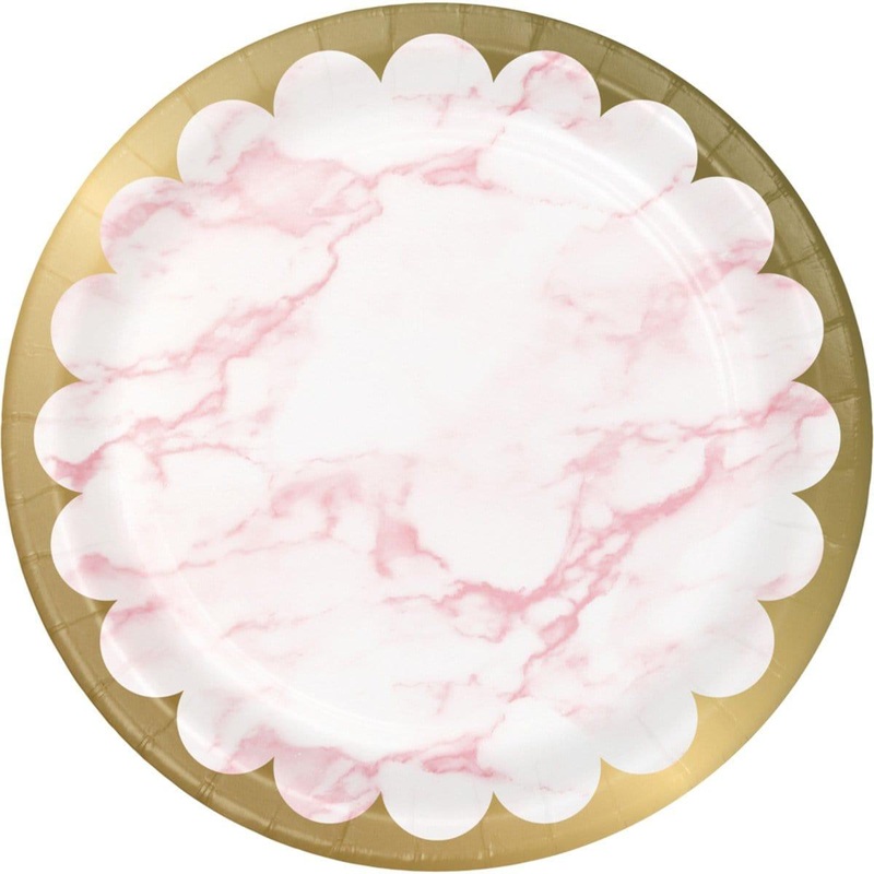 Oh Baby Marble Pink Plates, 9 inches, 8 Count