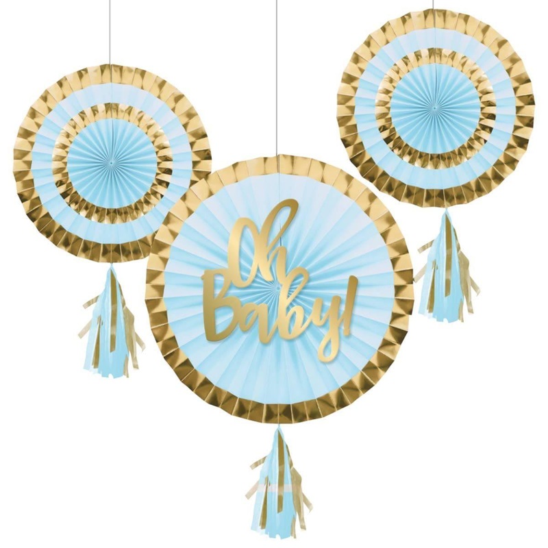 Paper Fan With Tassel, Blue
