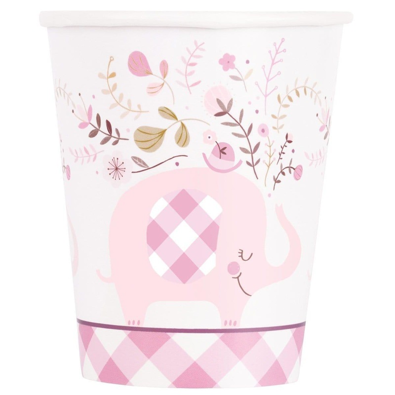 Pink Floral Elephant Cups, 9 oz., 8 Count