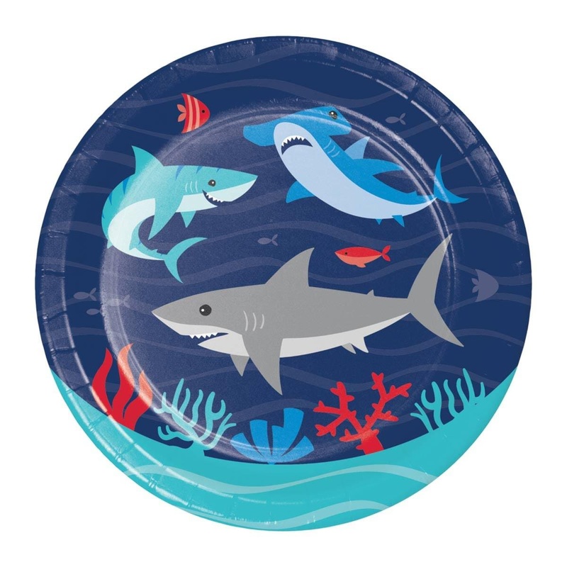 Shark Party Dessert Plates 7 inches,  8 Count