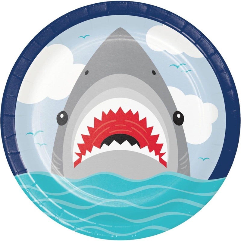 Shark Party Dinner Plates 9 inches,  8 Count