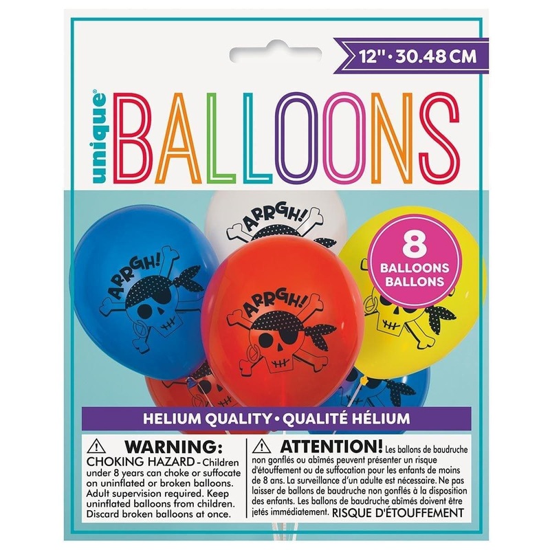 Ahoy Pirate Latex Balloons, 8 Count