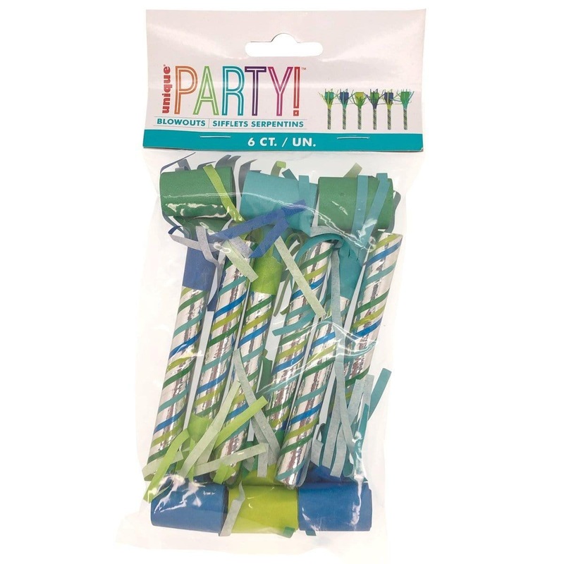 Blue & Green Dinosaur Blowouts, 6 Count