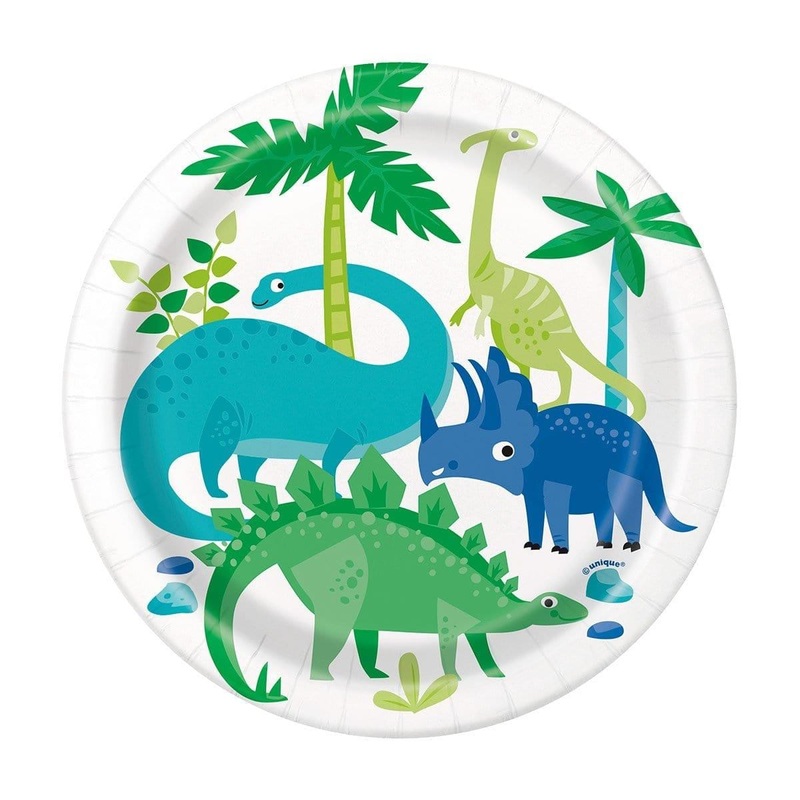 Blue & Green Dinosaur Dessert Plates, 7 inches, 8 Count