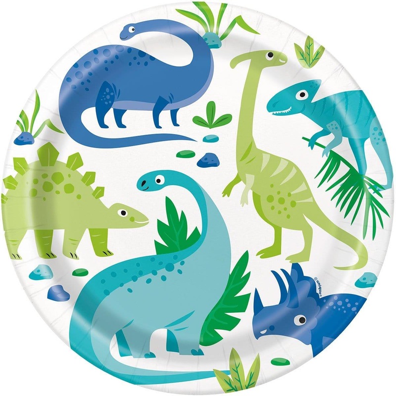 Blue & Green Dinosaur Dinner Plates, 9 inches, 8 Count