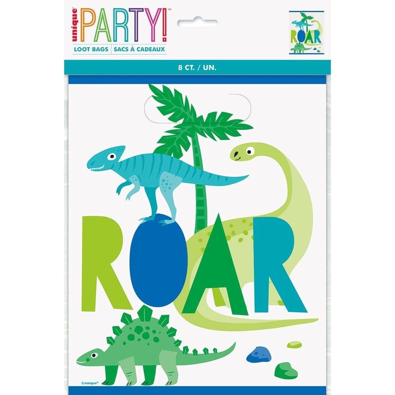 Blue & Green Dinosaur Loot Bags, 8 Count
